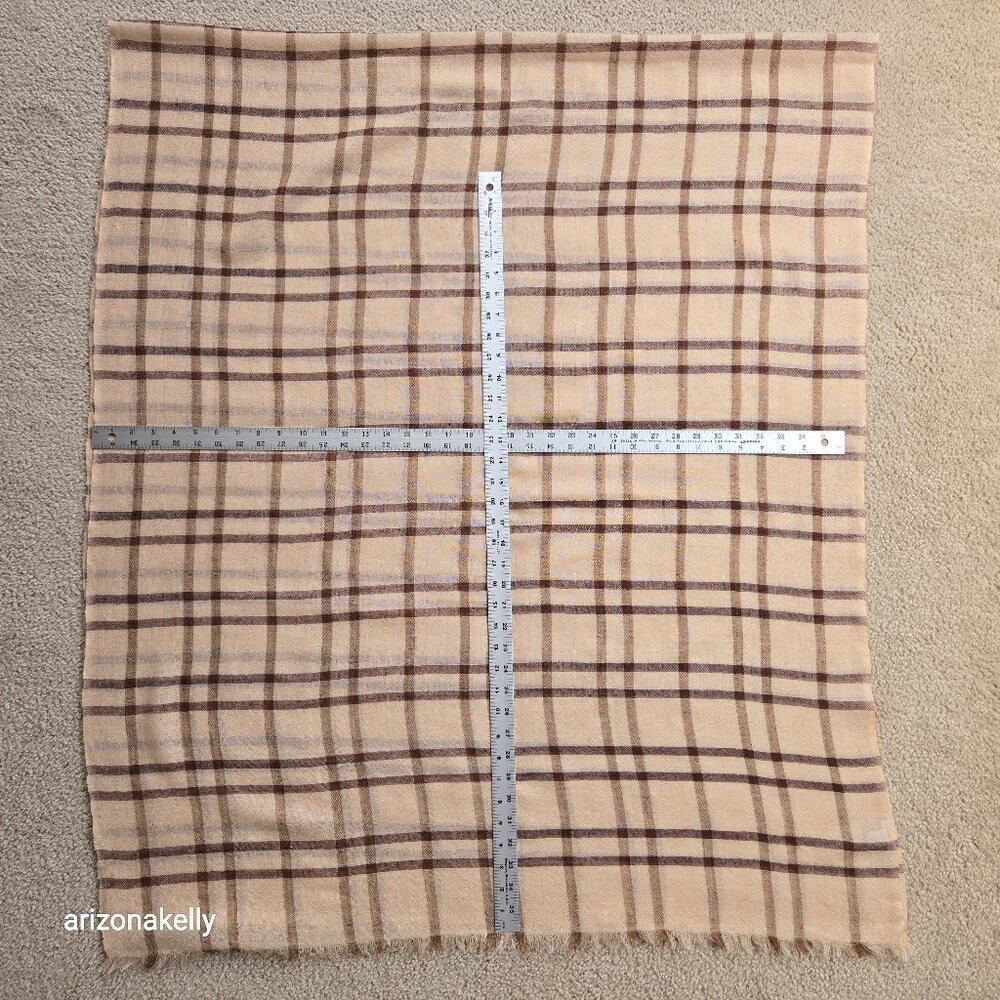 NWOT 100% Merino Wool Woven Tan Plaid Scarf Wrap Lightweight Variously